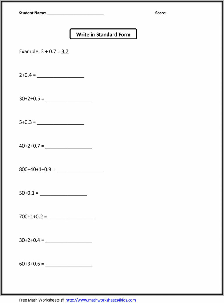 Standard Form 3rd Grade Math Worksheet