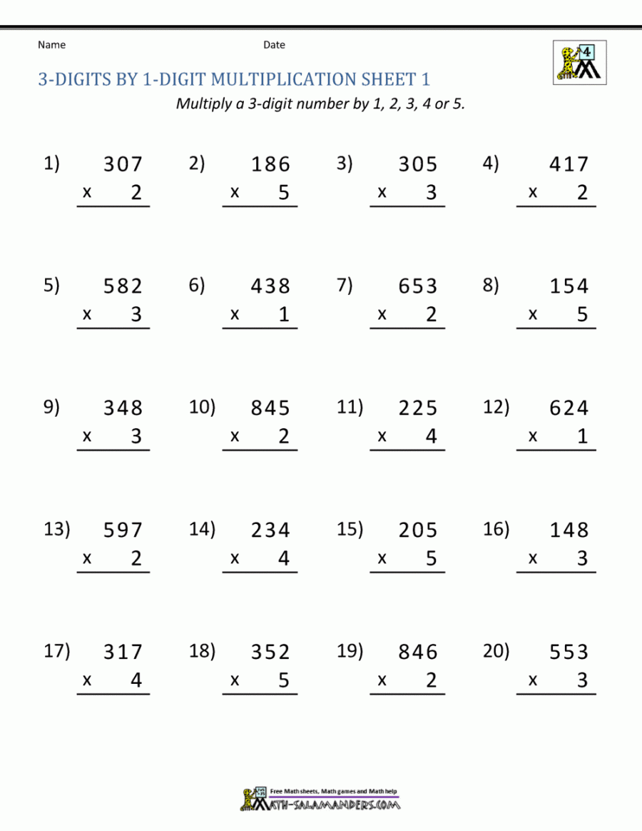 Digit Multiplication Worksheet