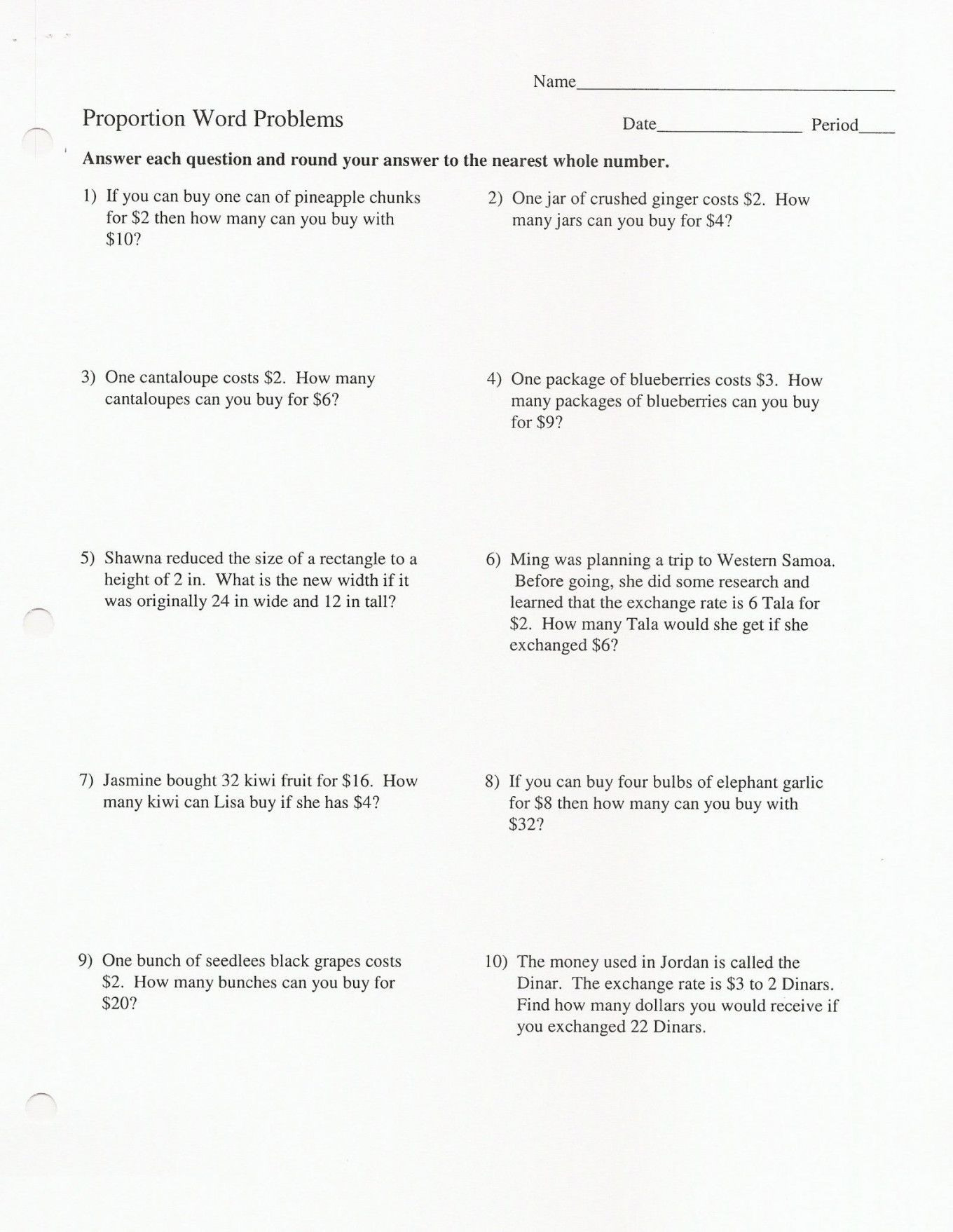 7Th Grade Ratios And Proportions Worksheets 19