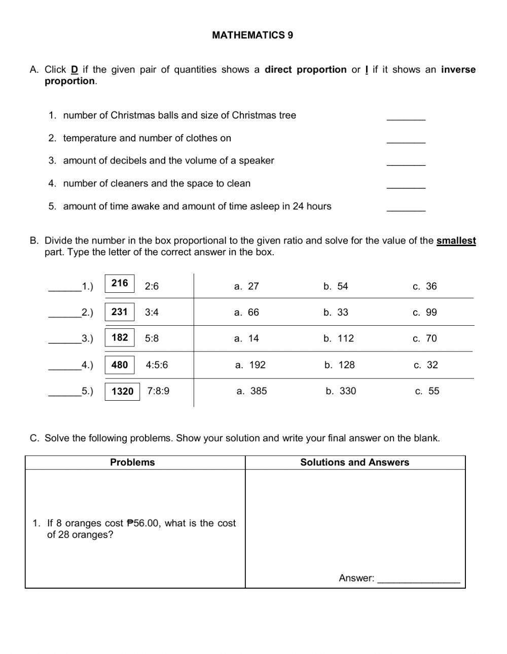 7Th Grade Ratios And Proportions Worksheets 22