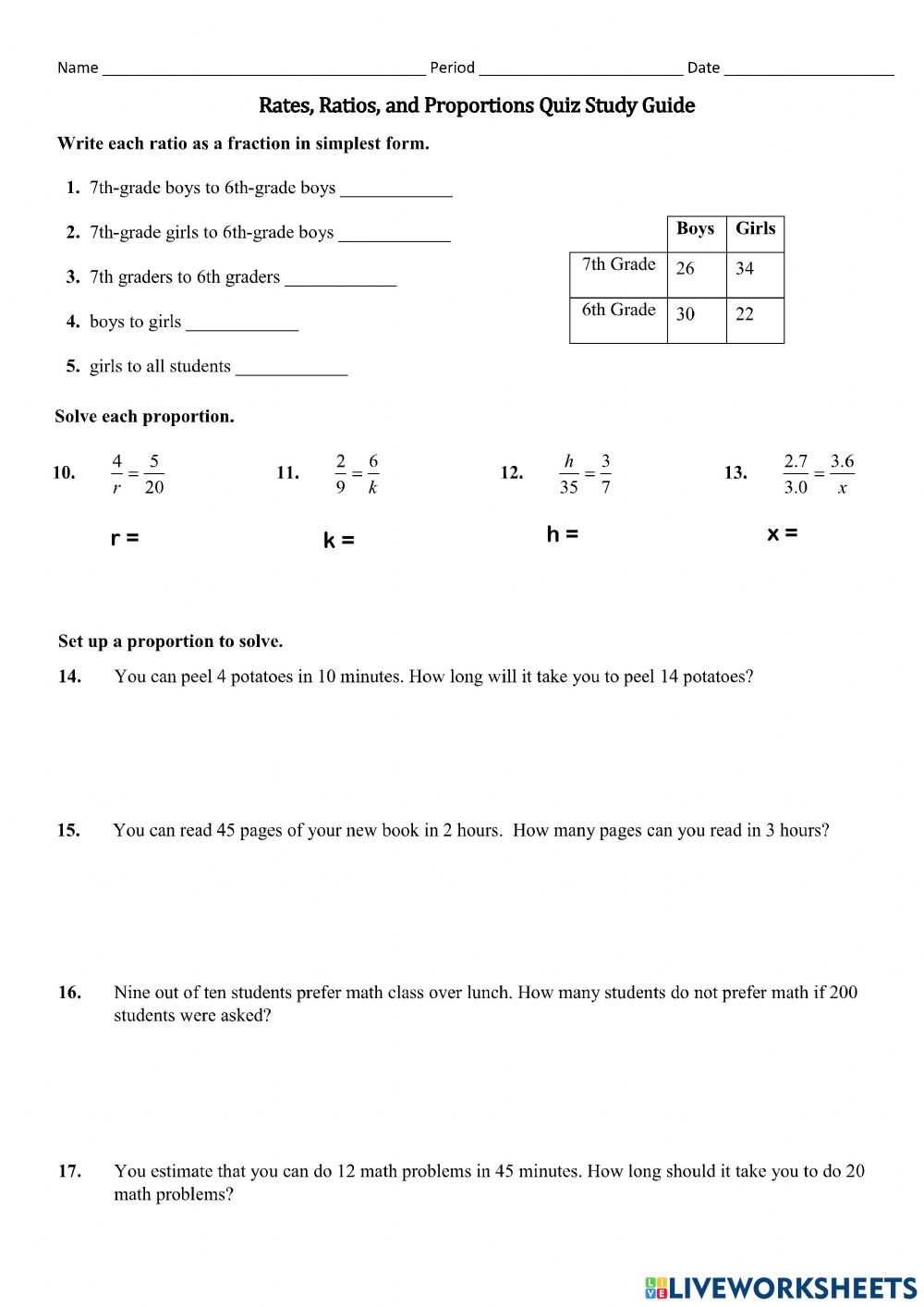 7Th Grade Ratios And Proportions Worksheets 23