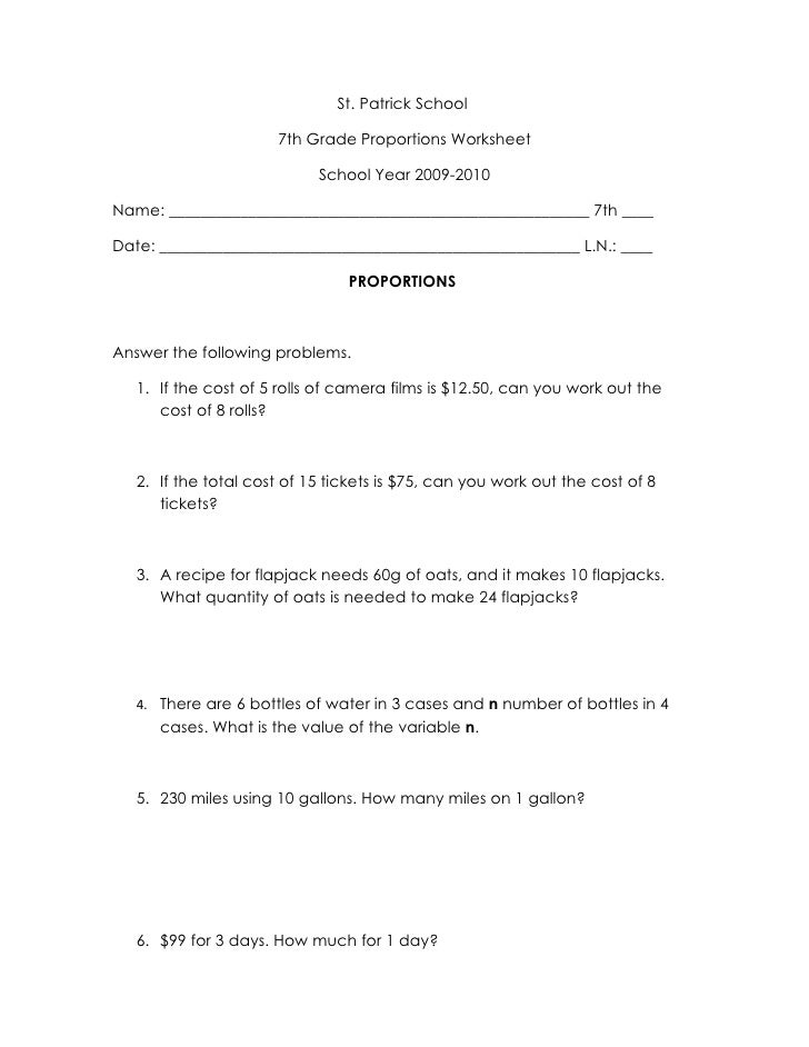 7Th Grade Ratios And Proportions Worksheets 26