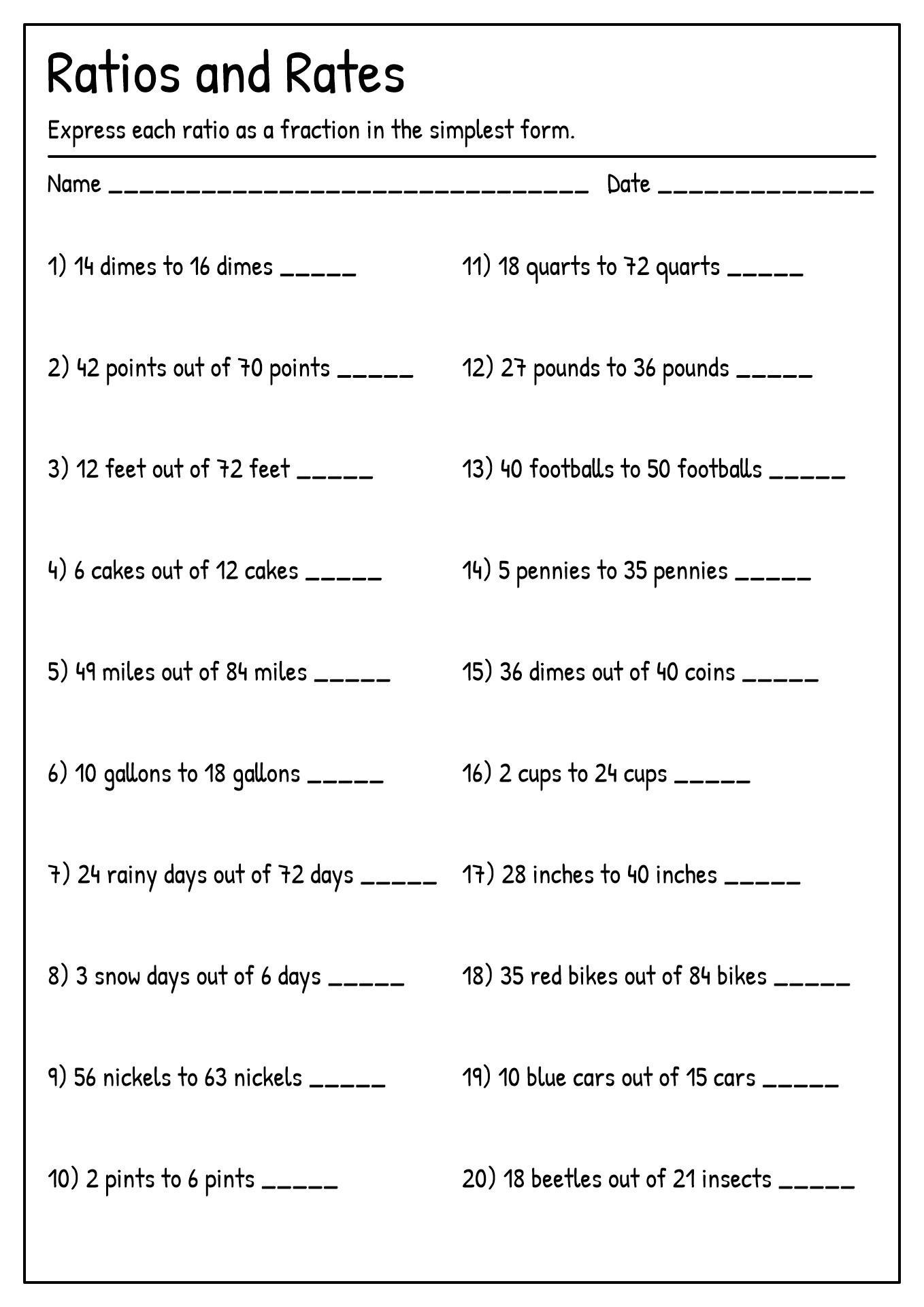 7Th Grade Ratios And Proportions Worksheets 30