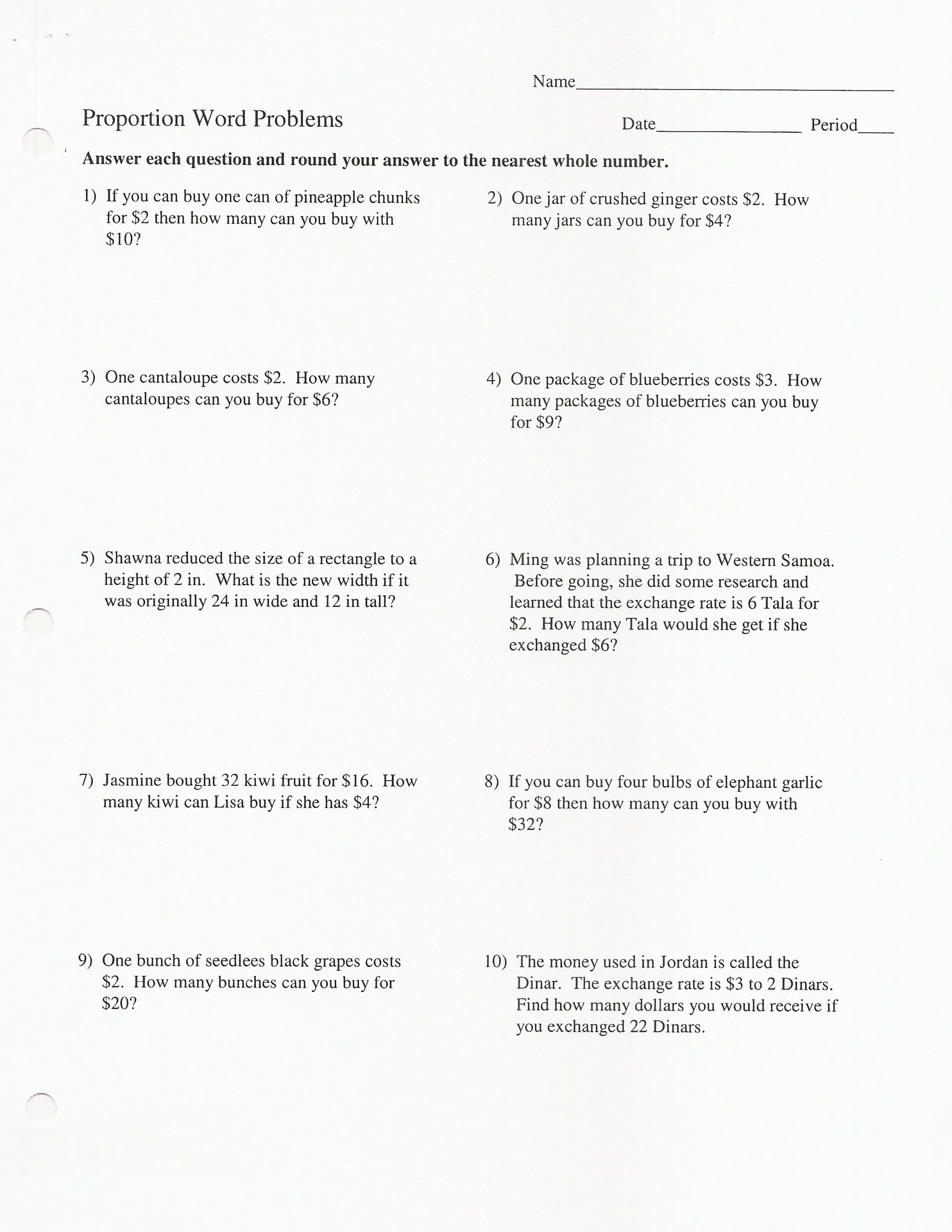 7Th Grade Ratios And Proportions Worksheets 6