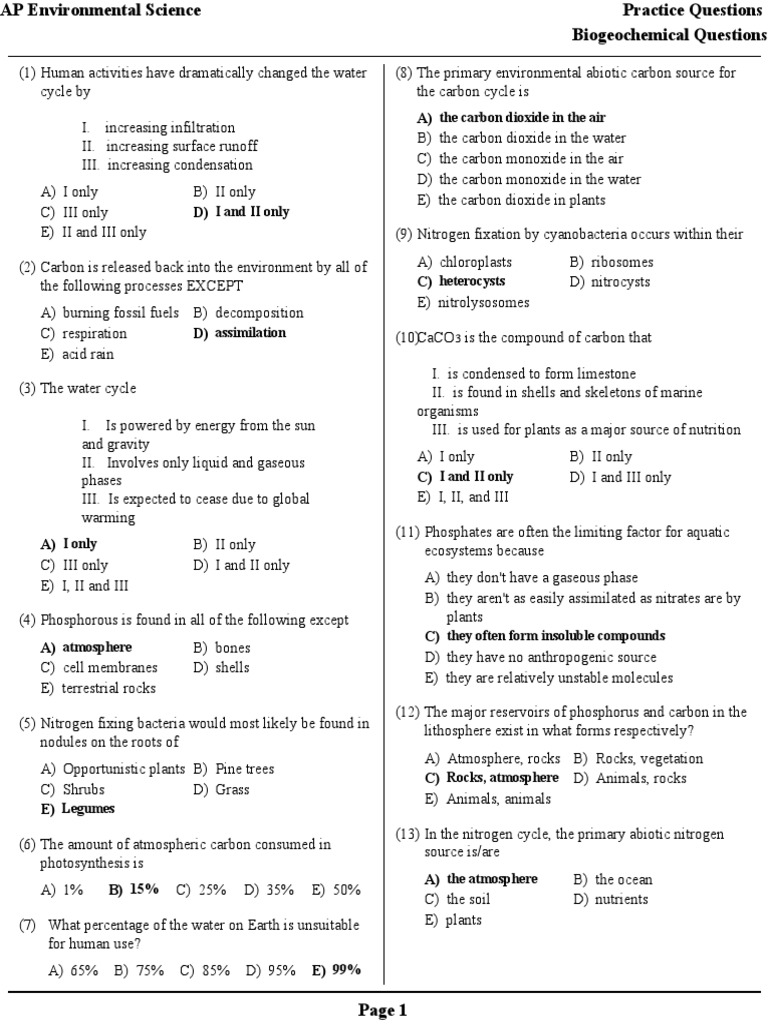 Biogeochemical Cycles Review Worksheet 12