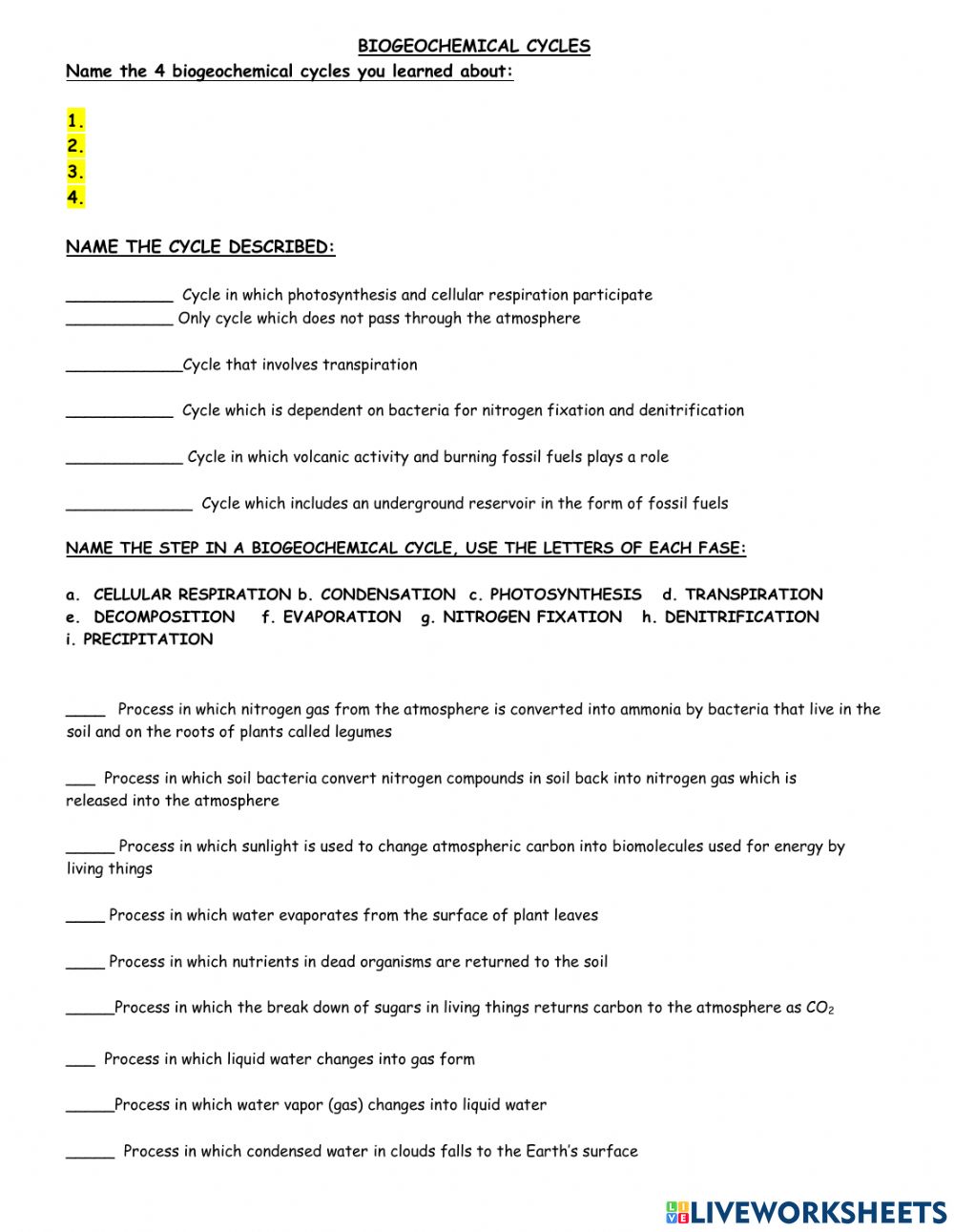 Biogeochemical Cycles Review Worksheet 20