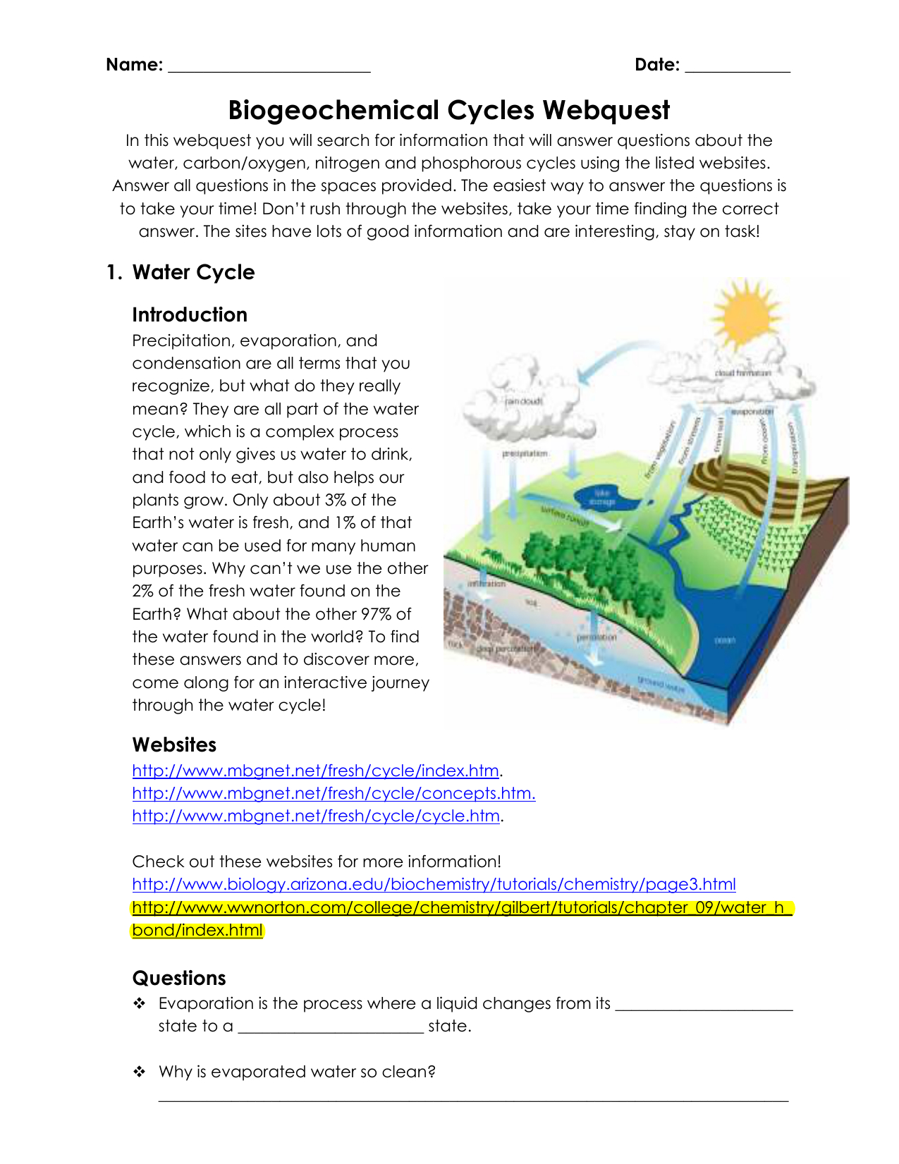 Biogeochemical Cycles Review Worksheet 23