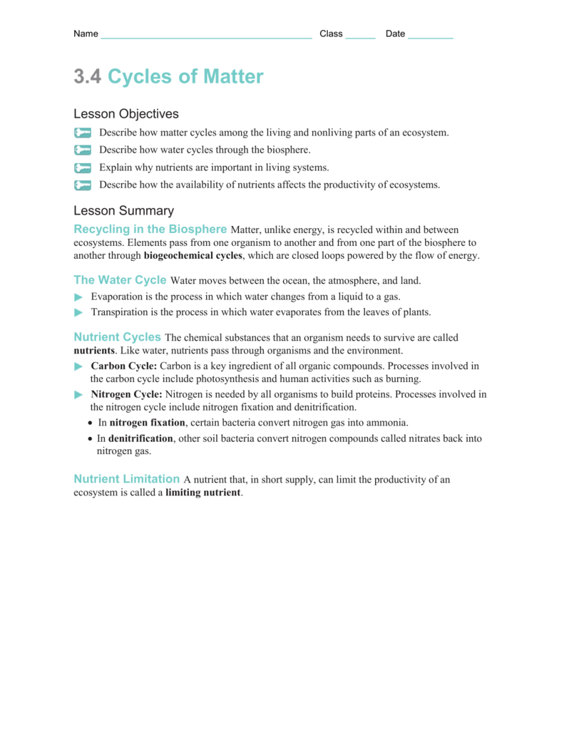 Biogeochemical Cycles Review Worksheet 4