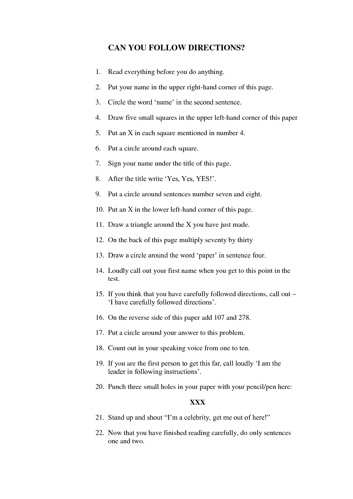 Follow Directions Trick Worksheet 45