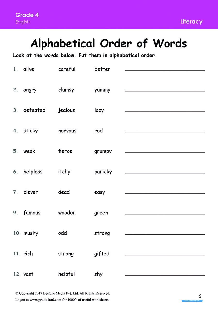 Free English Worksheets For Year 4 1