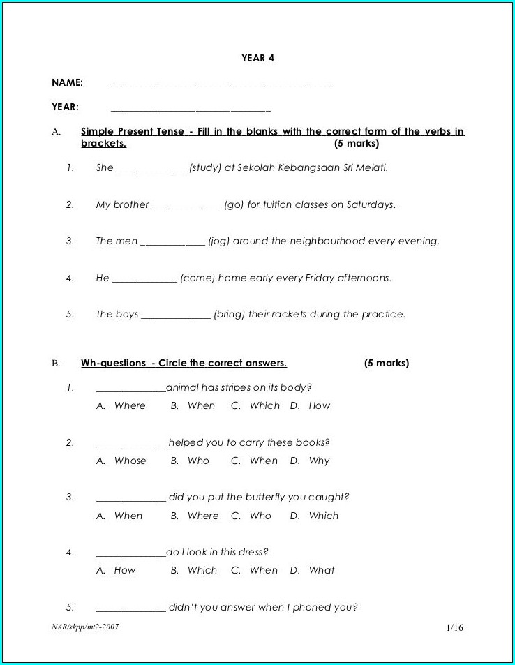 Free English Worksheets For Year 4 22