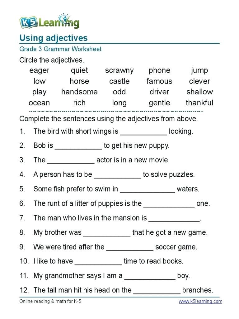 Free English Worksheets For Year 4 8