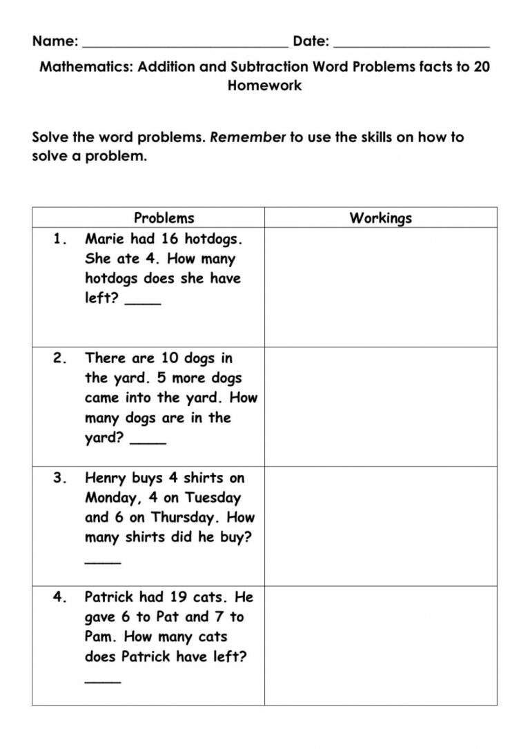 Math Worksheets Grade 2 Word Problems 12 – Printable PDF Template