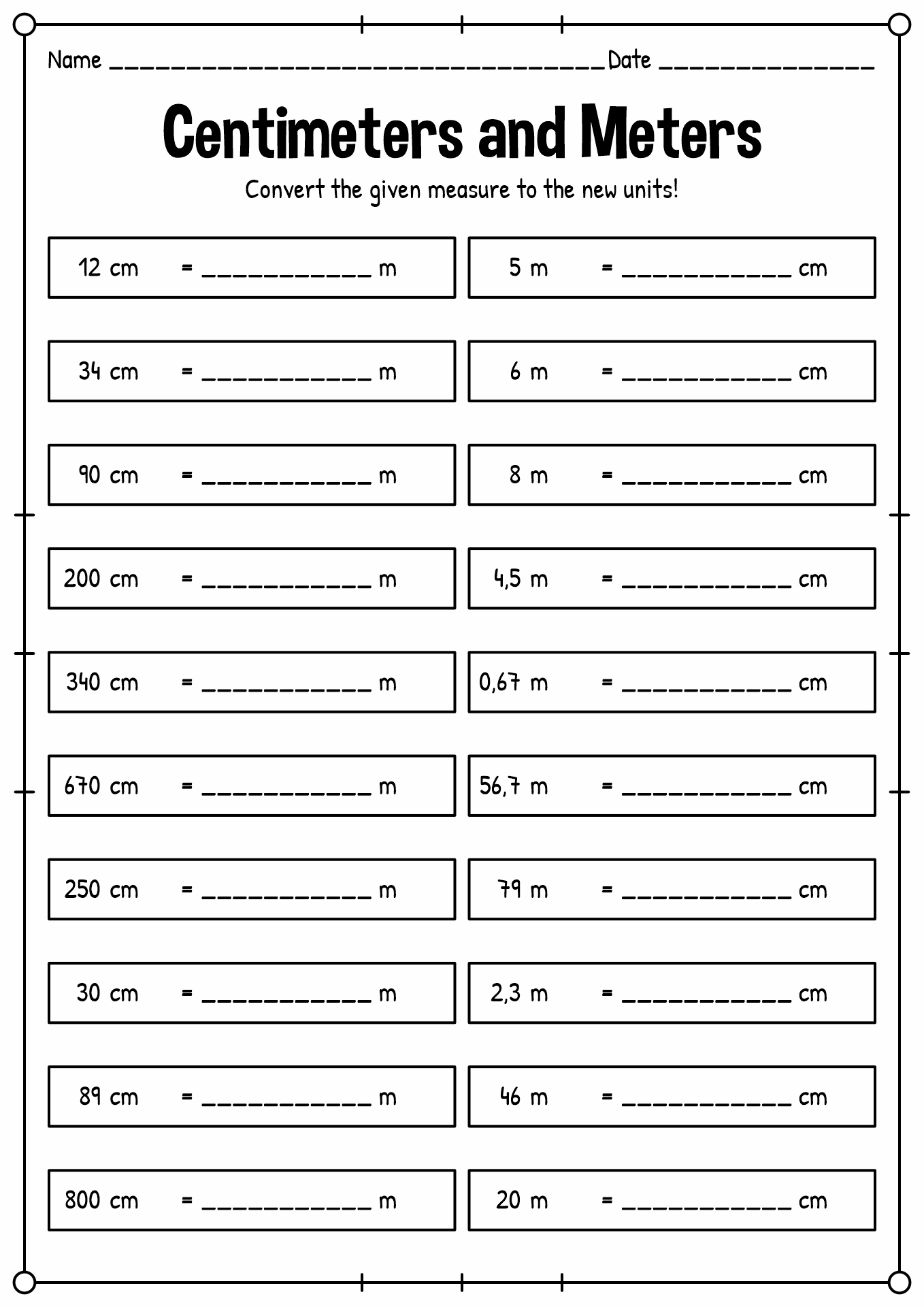 Meter To Centimeter Worksheet 11