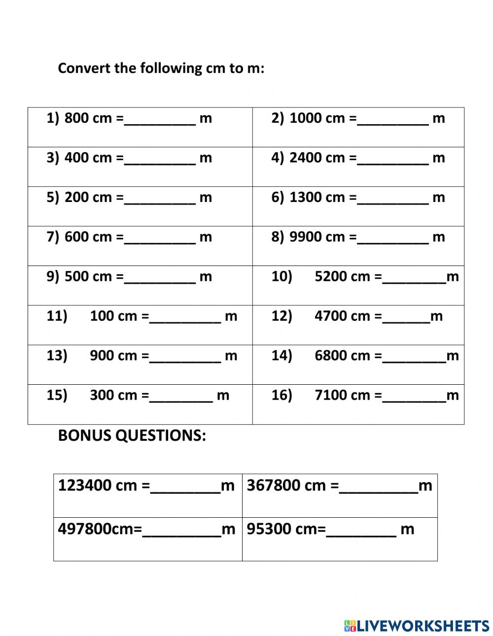 Meter To Centimeter Worksheet 22