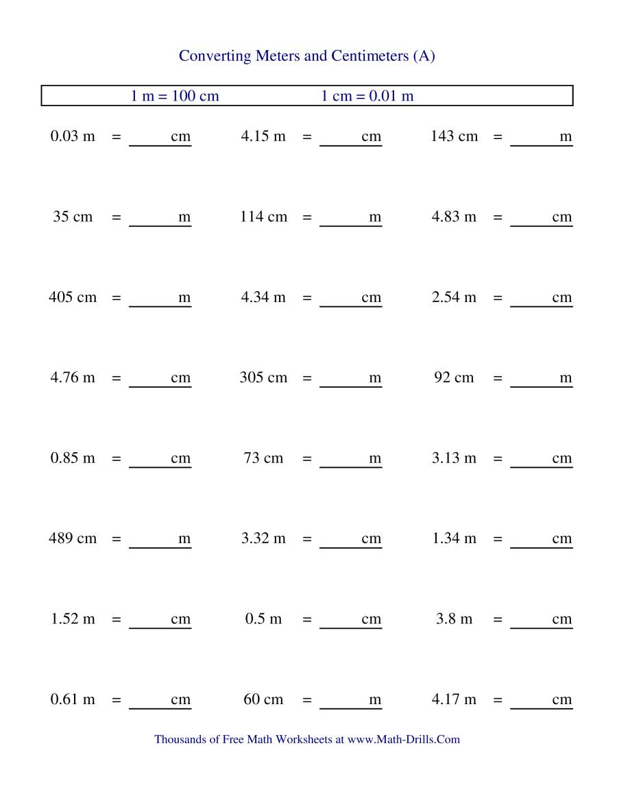 Meter To Centimeter Worksheet 26