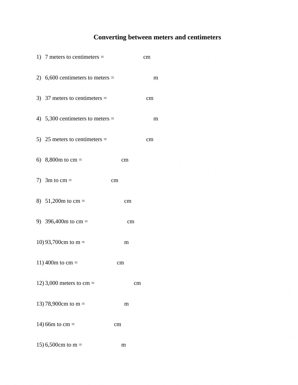 Meter To Centimeter Worksheet 28