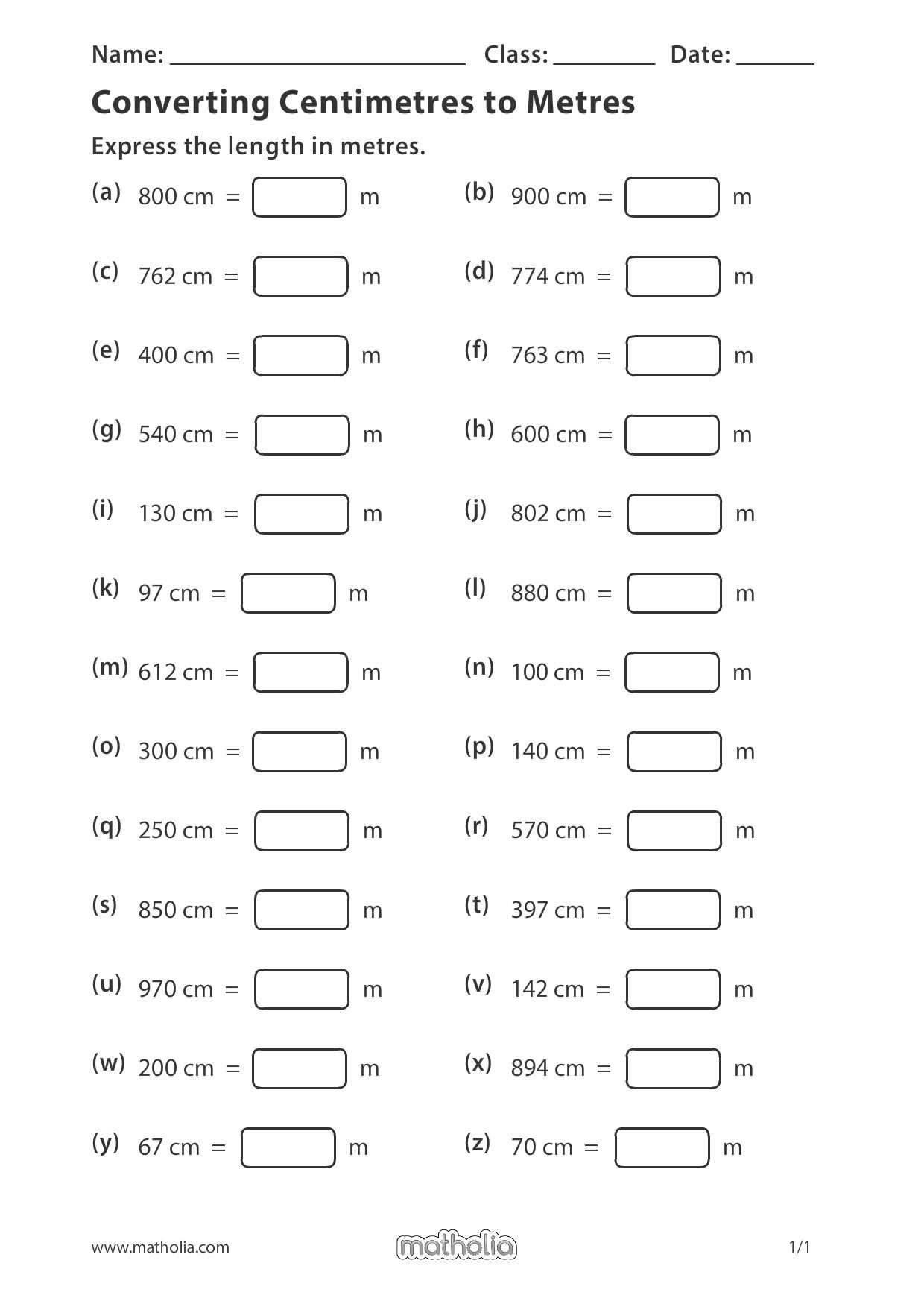 Meter To Centimeter Worksheet 38