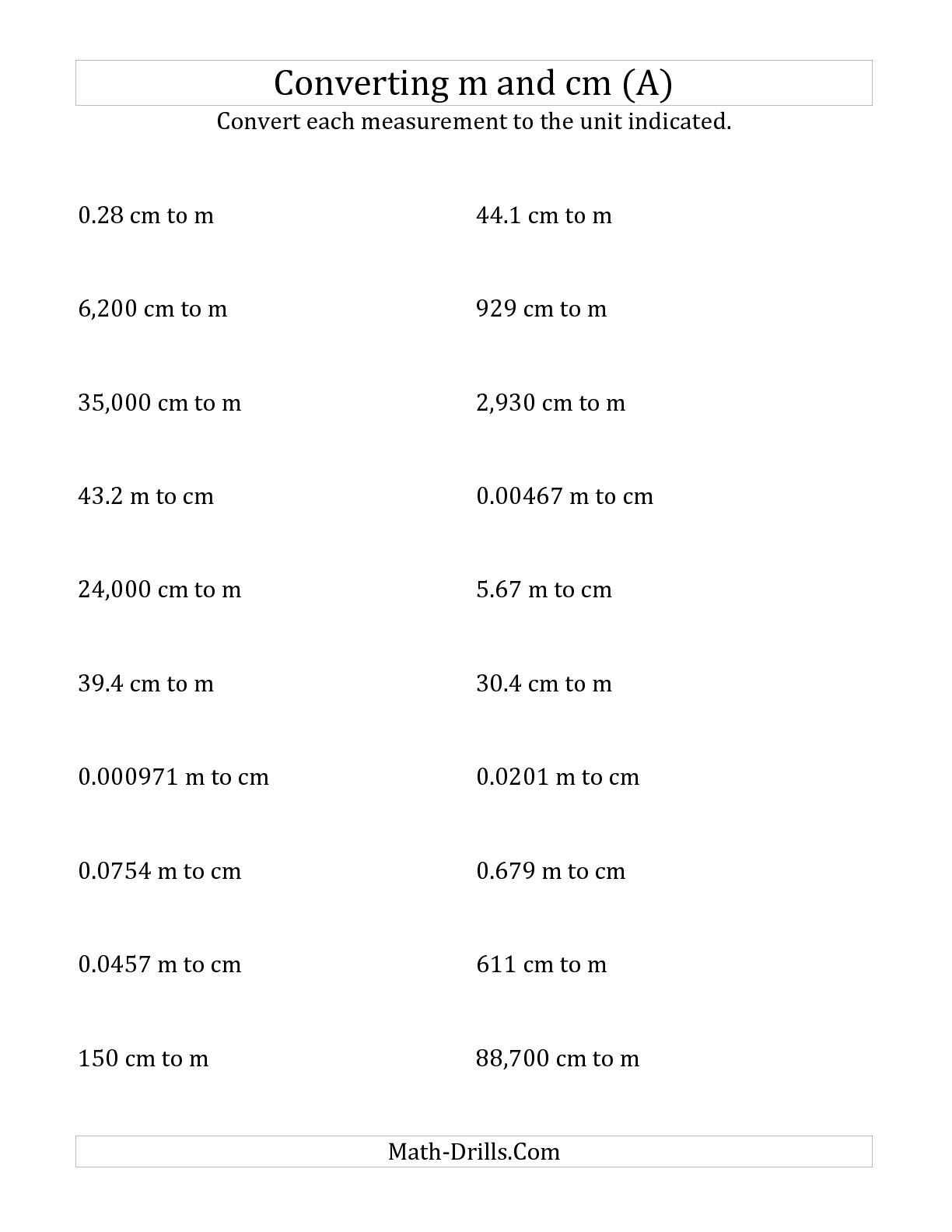 Meter To Centimeter Worksheet 31