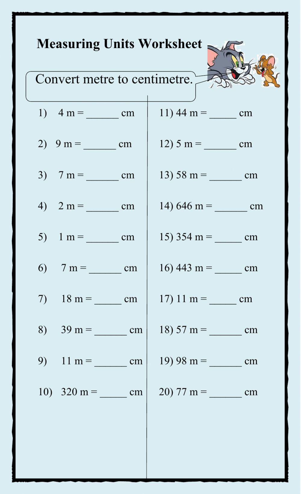 Meter To Centimeter Worksheet 44