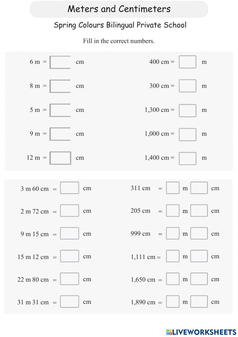 Meter To Centimeter Worksheet 5