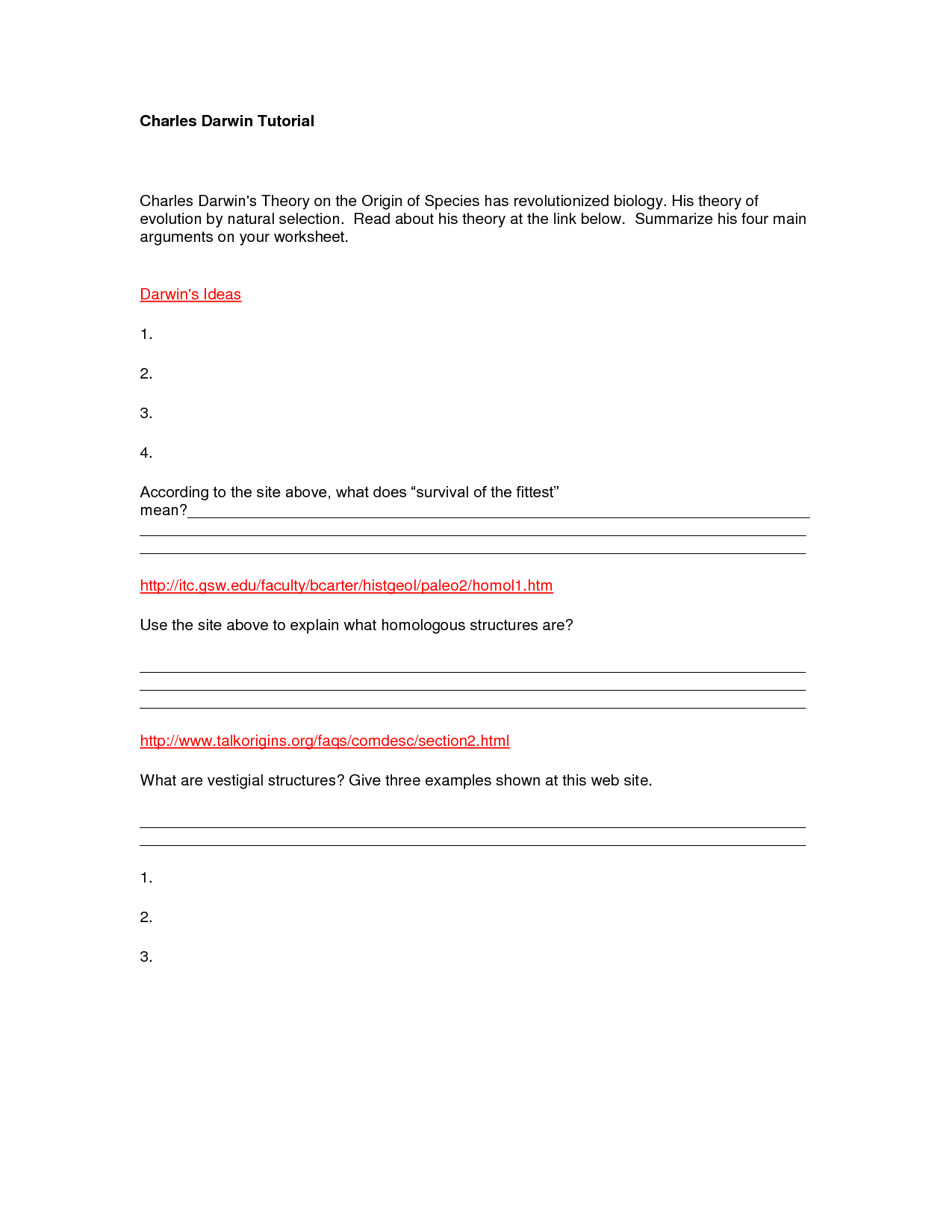 Natural Selection Worksheet For Middle School 1