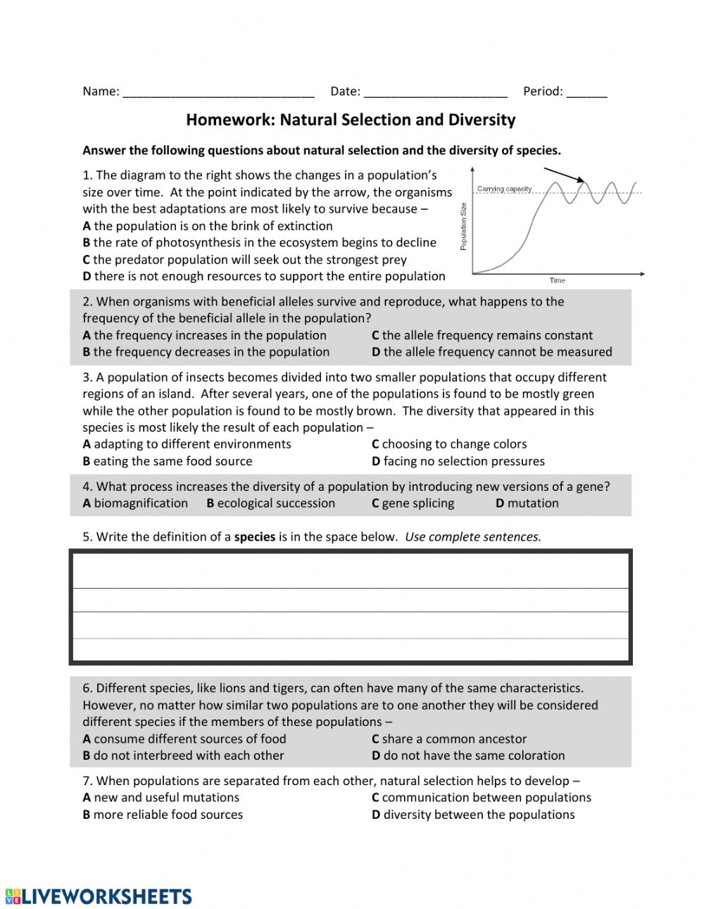 Natural Selection Worksheet For Middle School 17