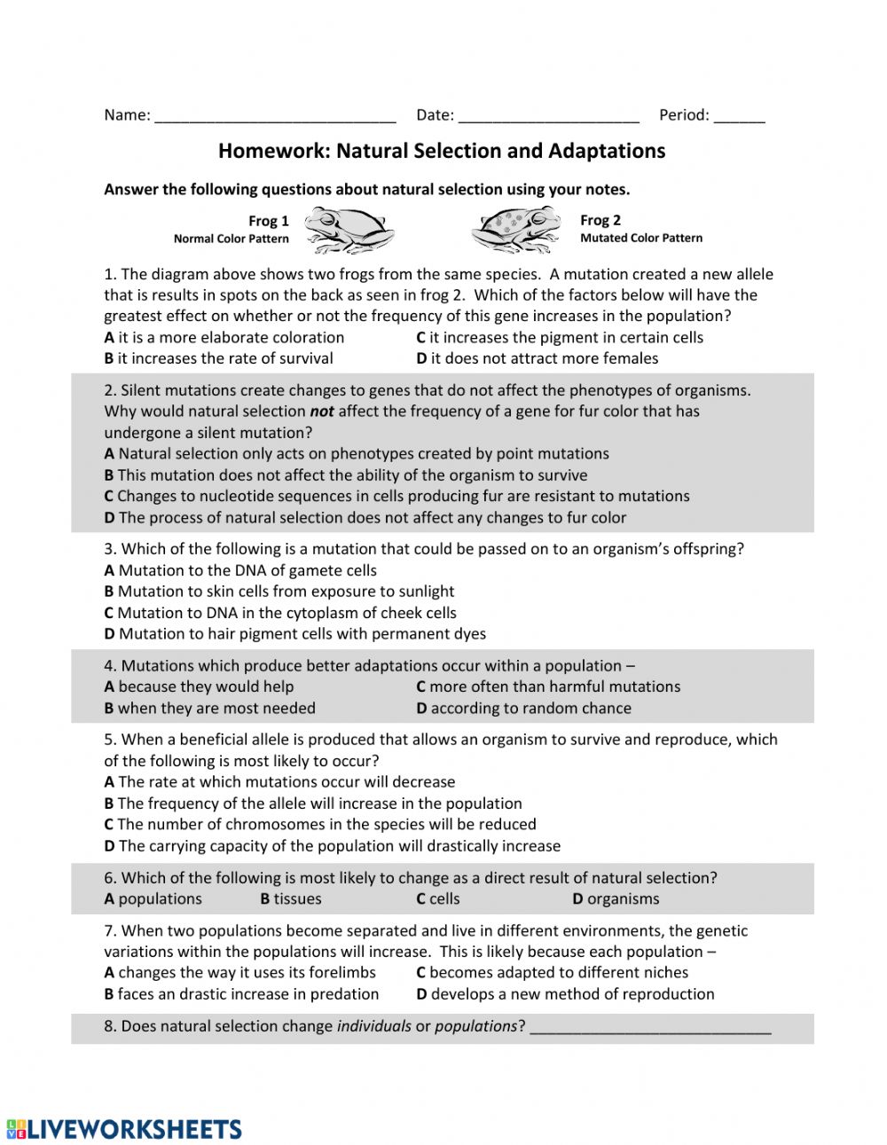 Natural Selection Worksheet For Middle School 28