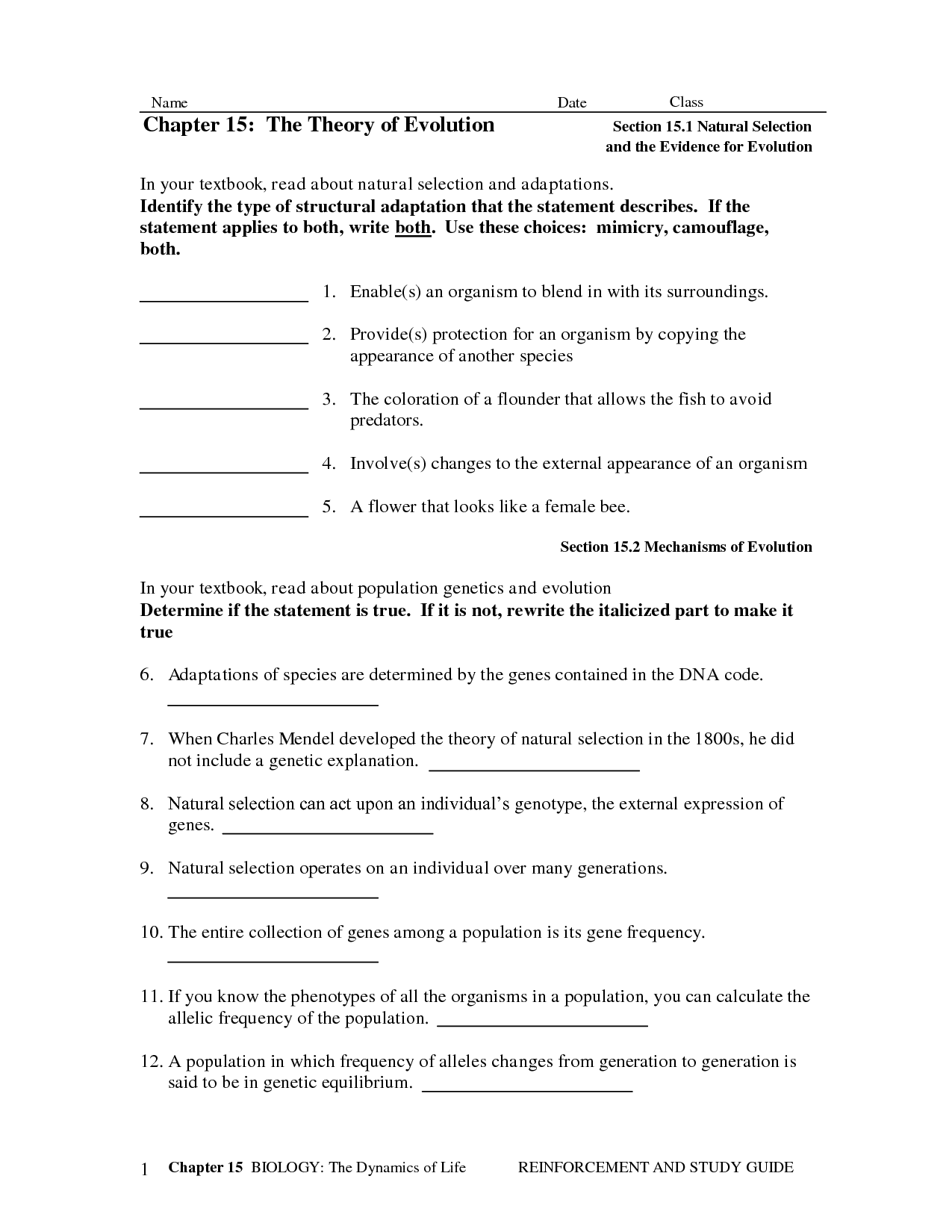 Natural Selection Worksheet For Middle School 34