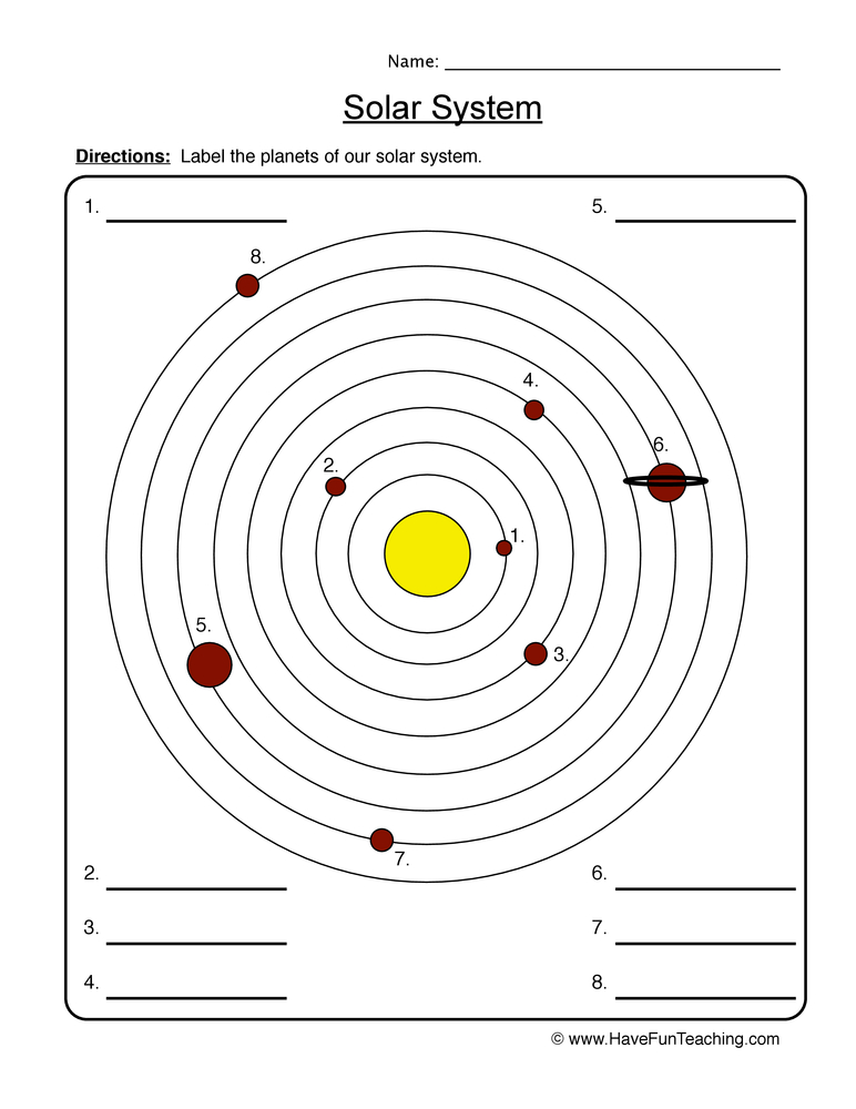 Solar System Labeling Worksheet 6