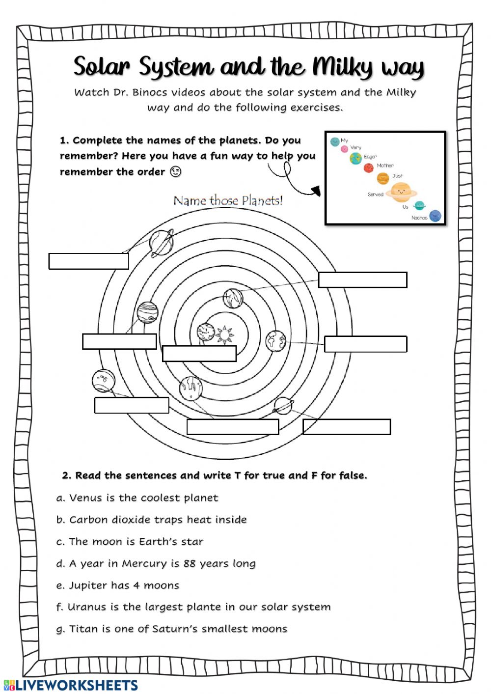 Solar System Labeling Worksheet 7