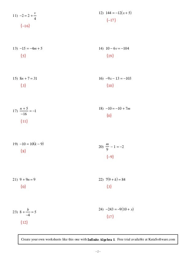 Two Step Equations Worksheet With Answers 10