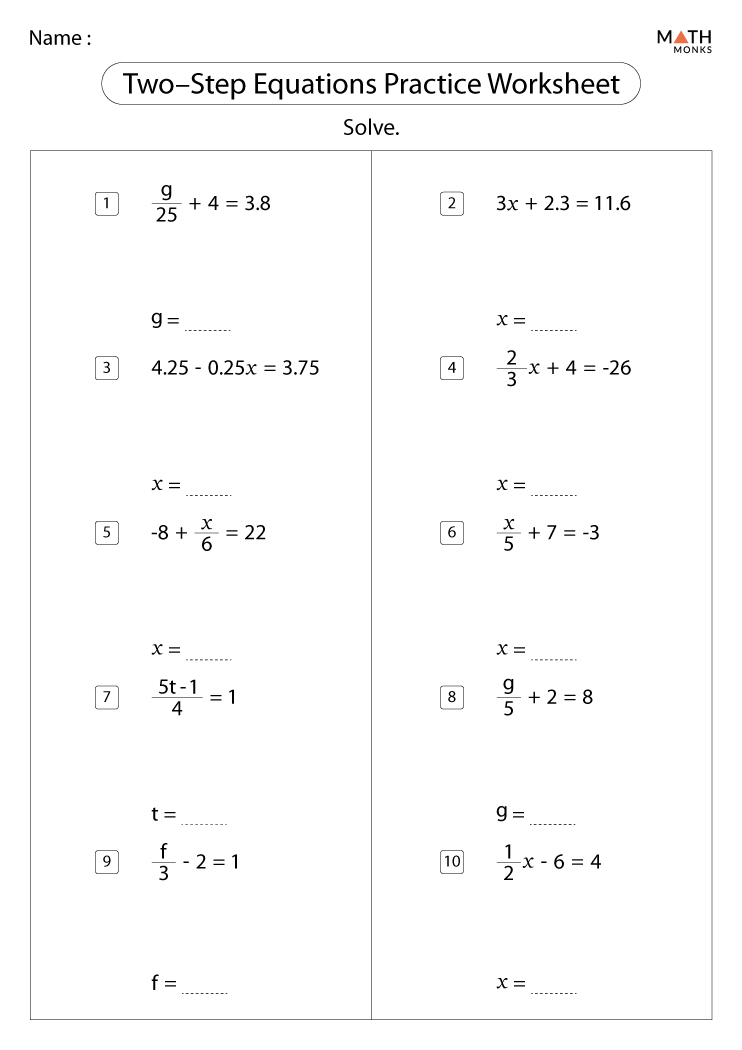 Two Step Equations Worksheet With Answers 11