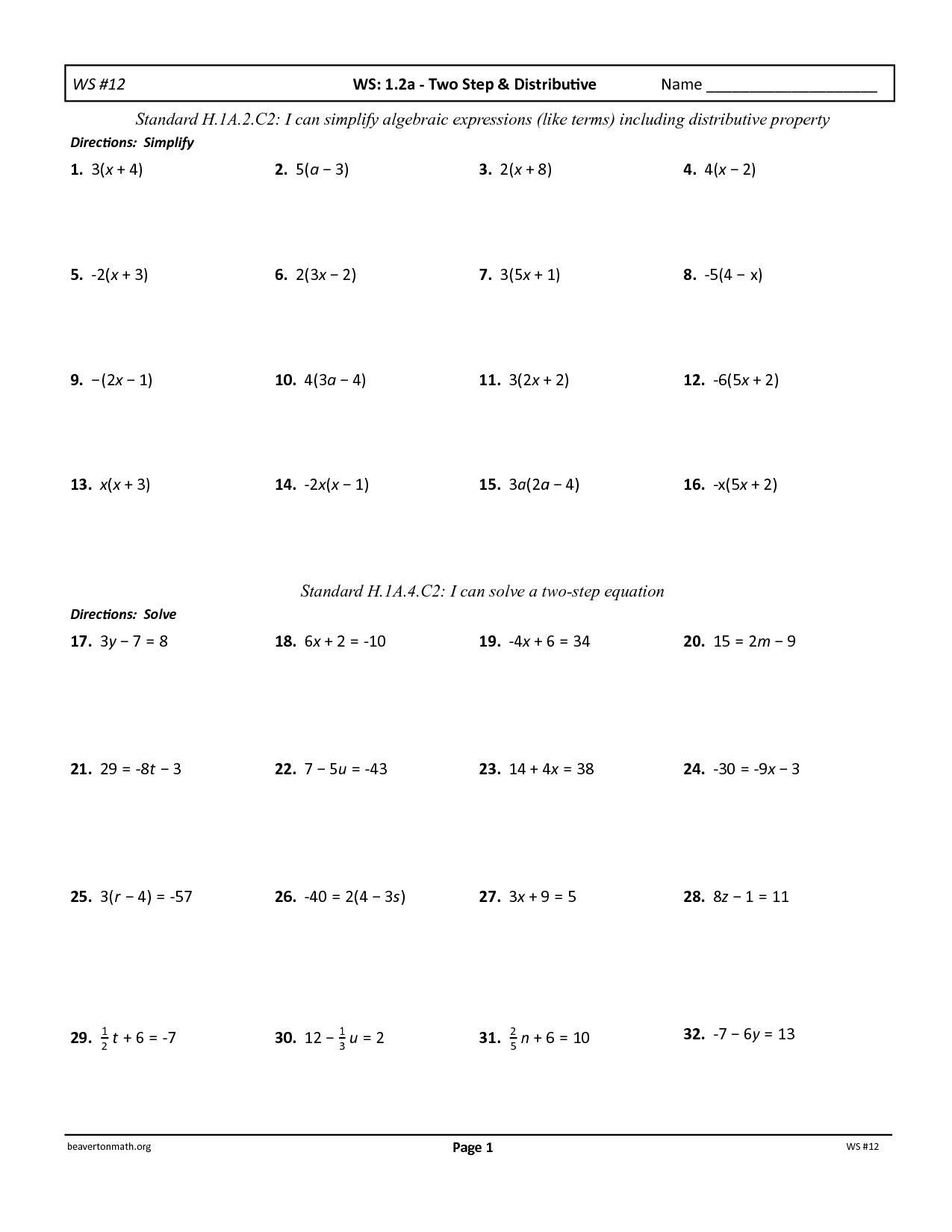 Two Step Equations Worksheet With Answers 12