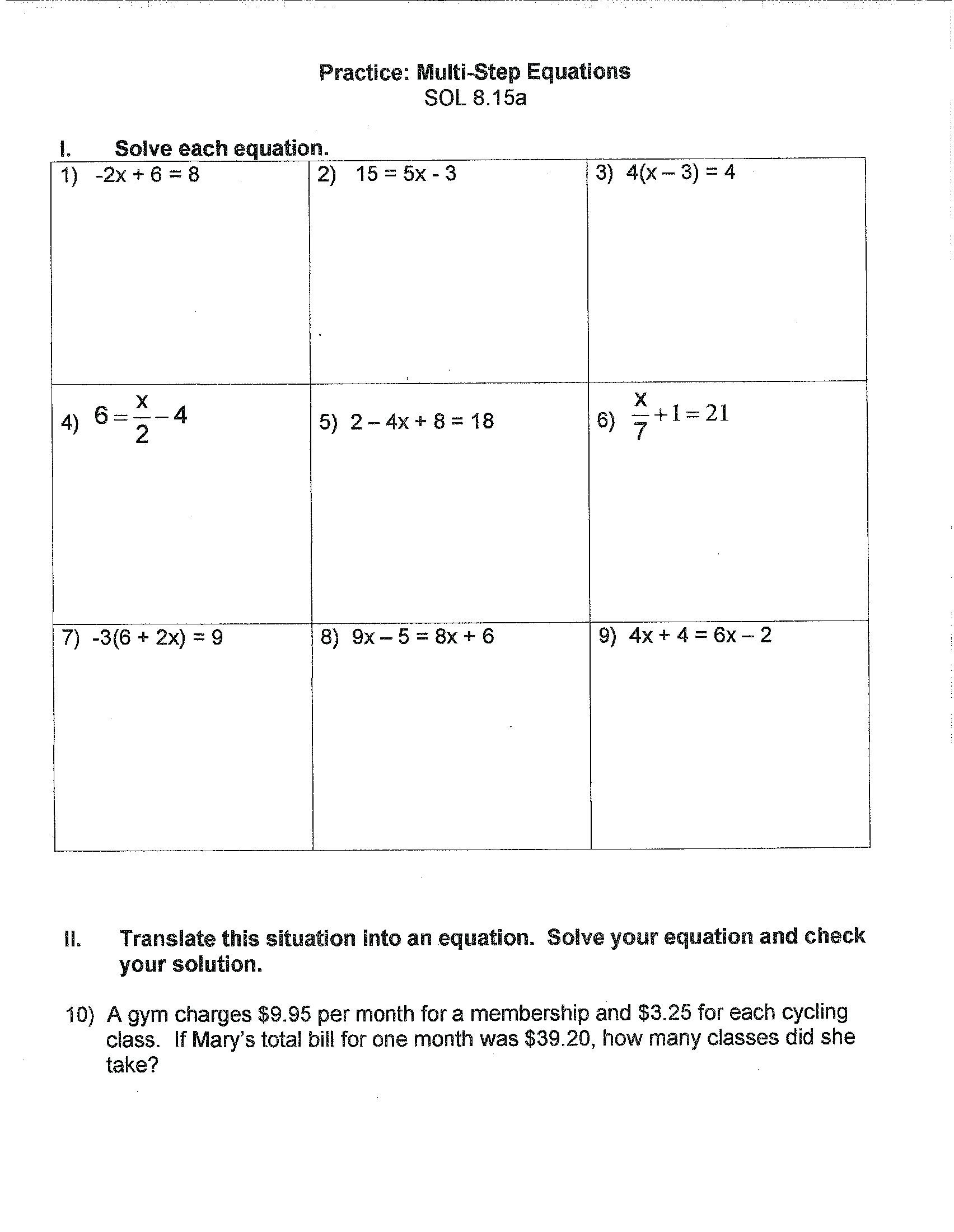 Two Step Equations Worksheet With Answers 17