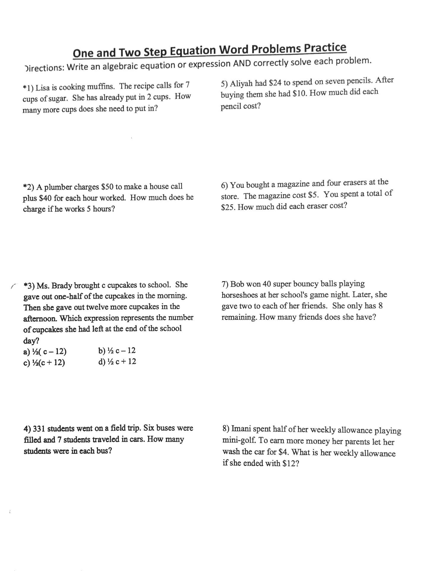 Two Step Equations Worksheet With Answers 2