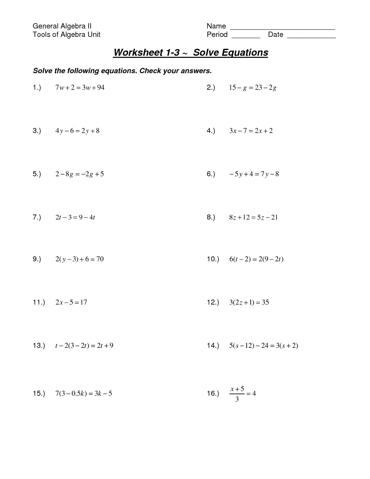 Two Step Equations Worksheet With Answers 30