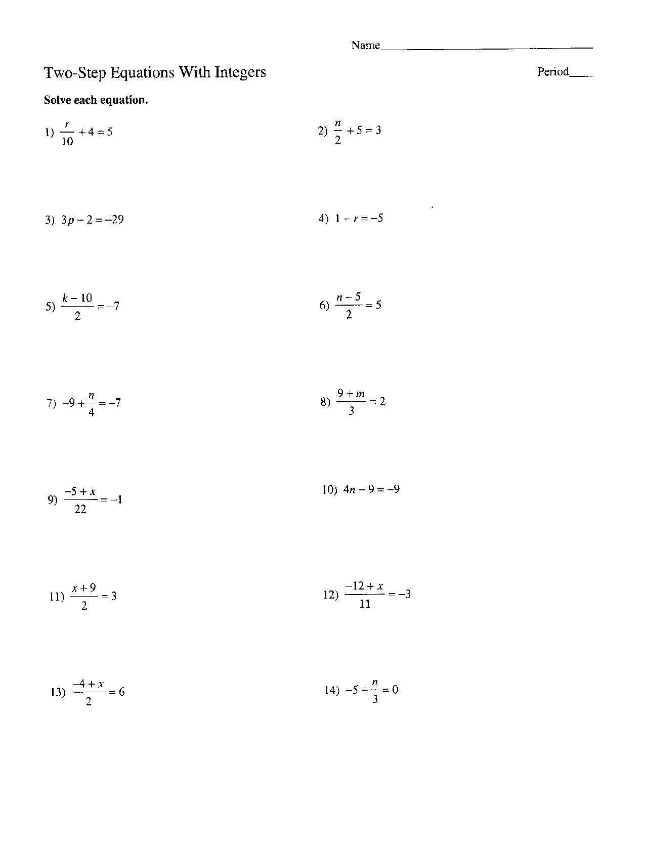 Two Step Equations Worksheet With Answers 35