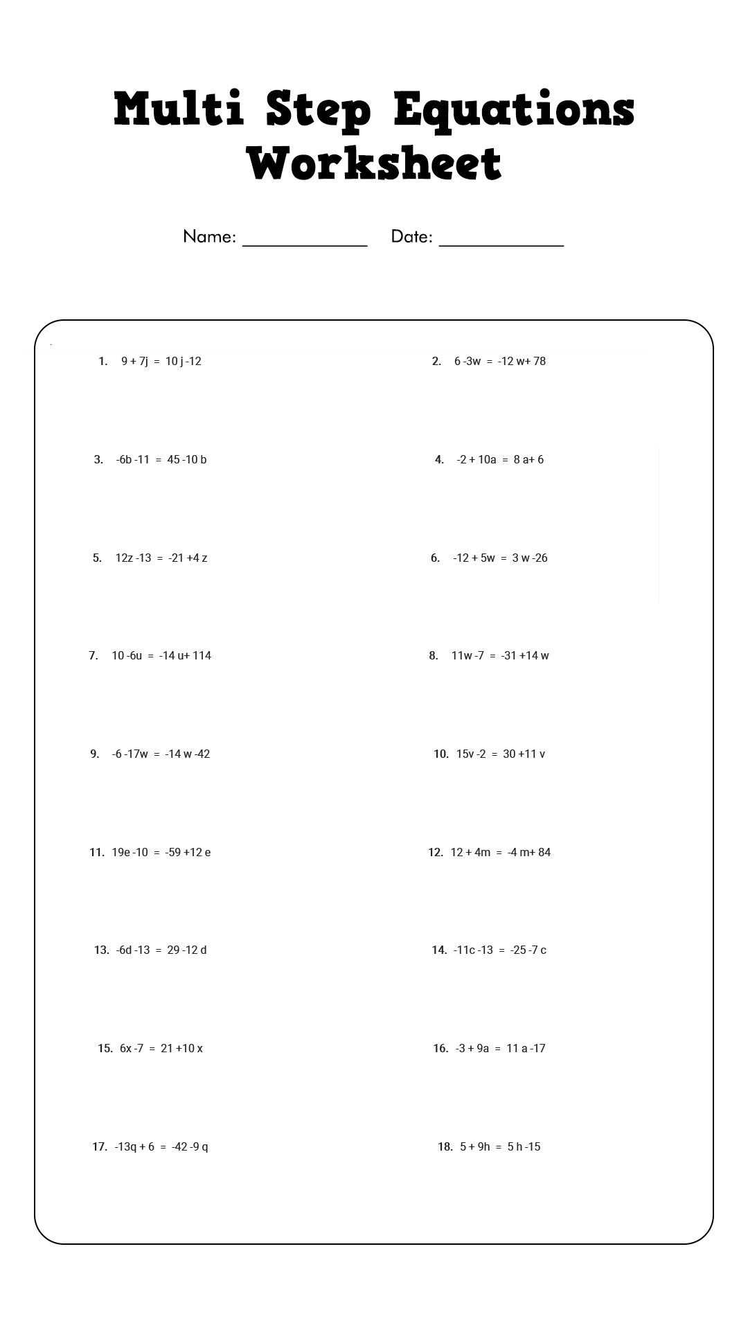 Two Step Equations Worksheet With Answers 40