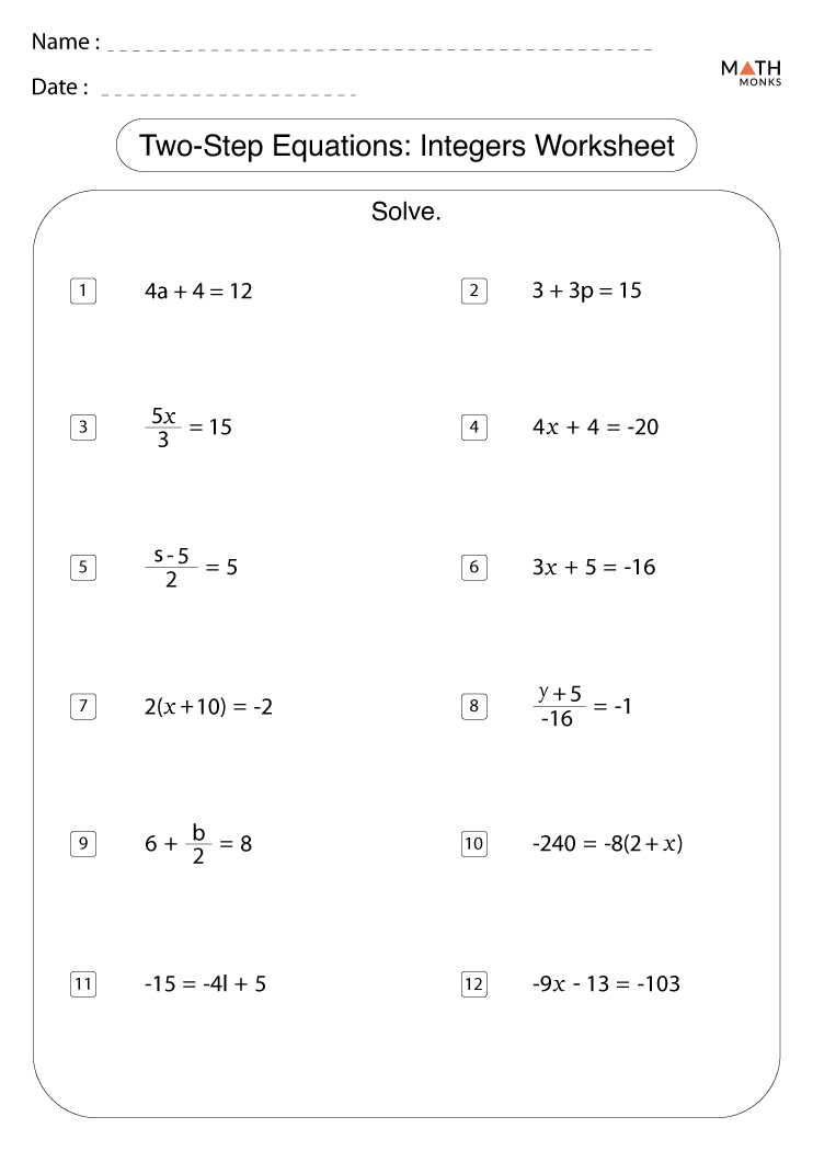 Two Step Equations Worksheet With Answers 45