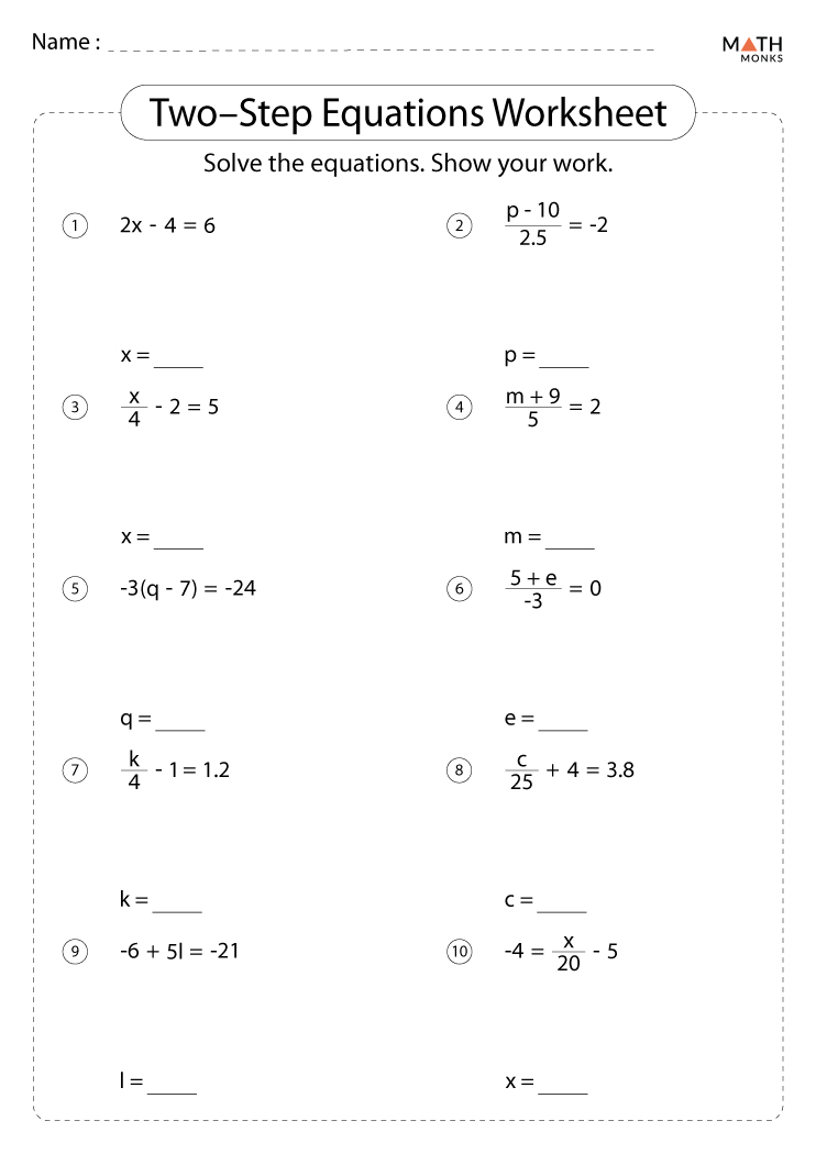 Two Step Equations Worksheet With Answers 46