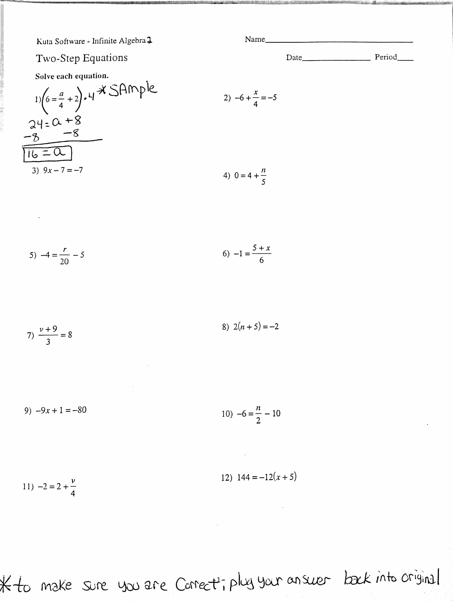 Two Step Equations Worksheet With Answers 48