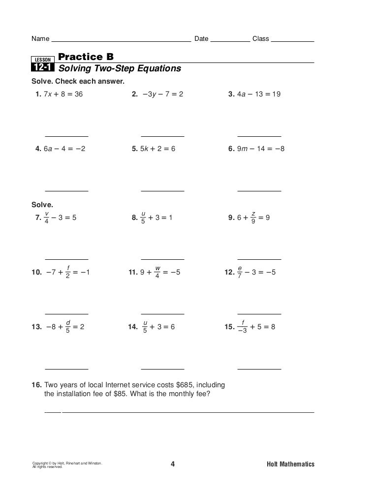 Two Step Equations Worksheet With Answers 8