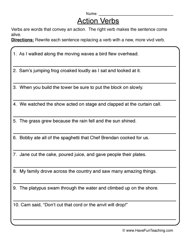 Verb Worksheets 7Th Grade 7