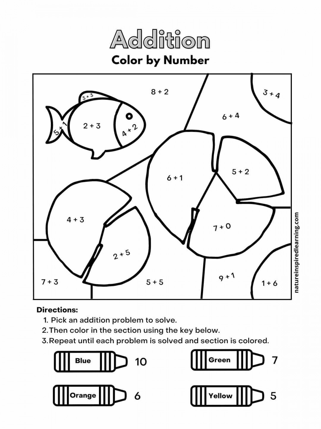 Addition Color by Number Worksheets - Nature Inspired Learning