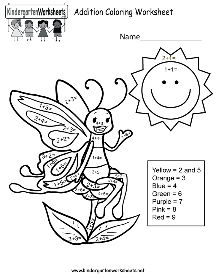 Addition Coloring Worksheet - Free Kindergarten Math Worksheet for