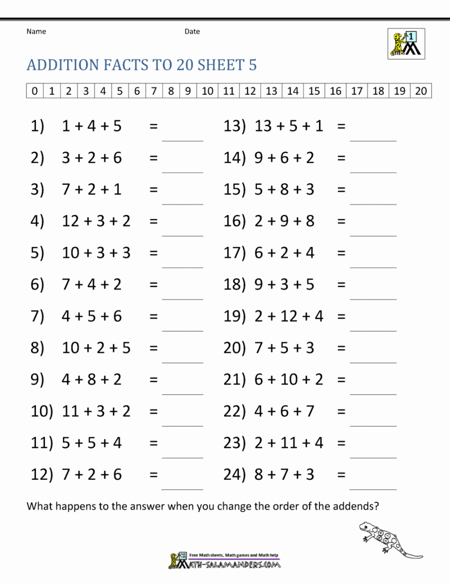 Addition Facts to  Worksheets