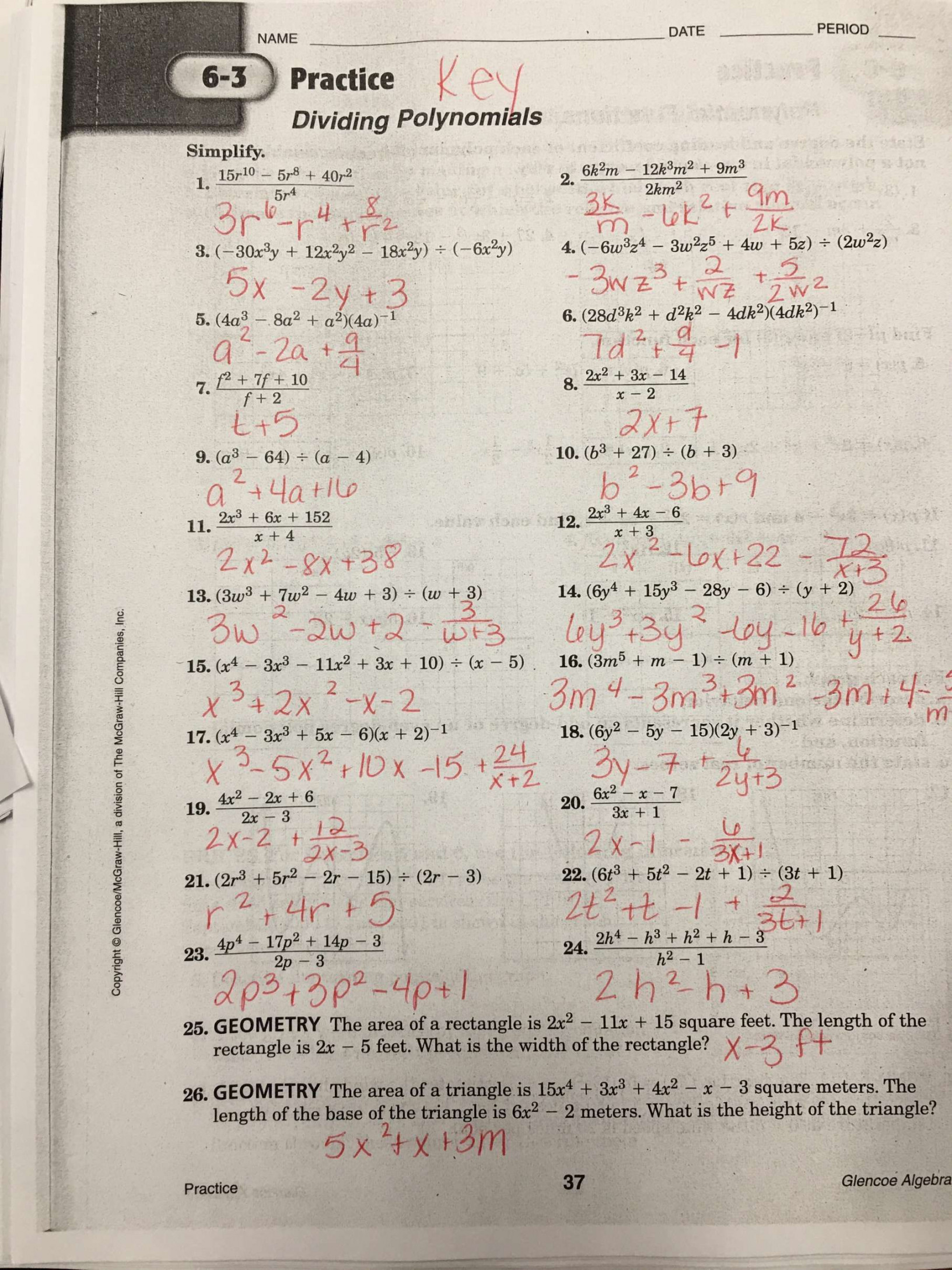 + Big Ideas Math Algebra  Worksheet Answer Key  Algebra