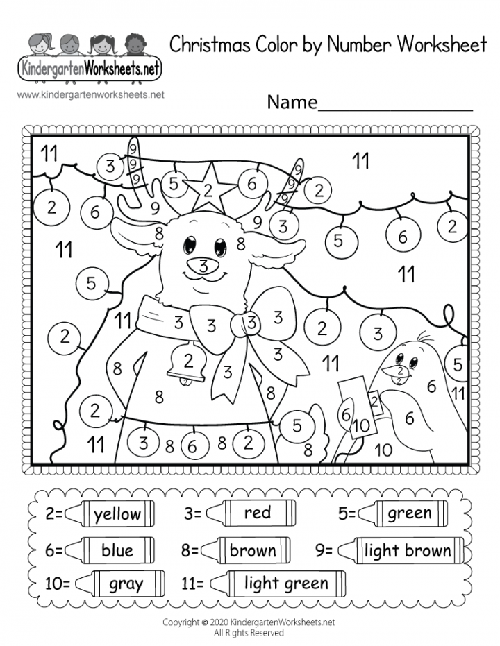 Christmas Color by Number Worksheet - Free Kindergarten Holiday