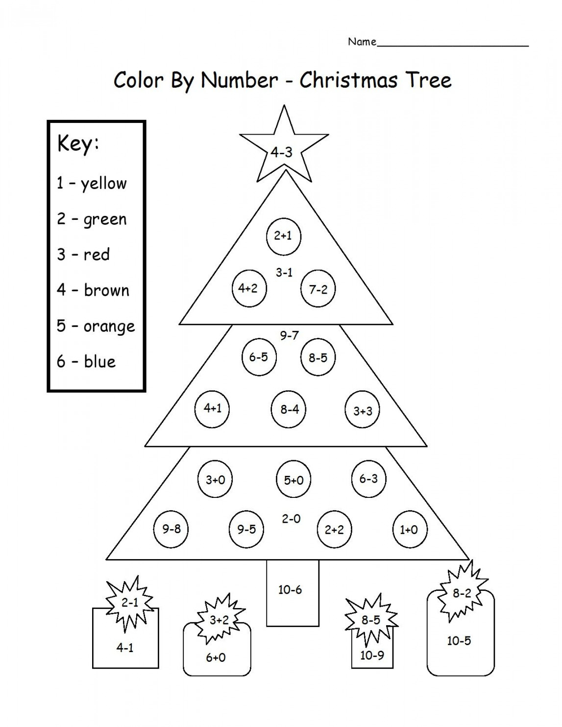 Christmas Tree Color By Number (Add & Subtract) Printable